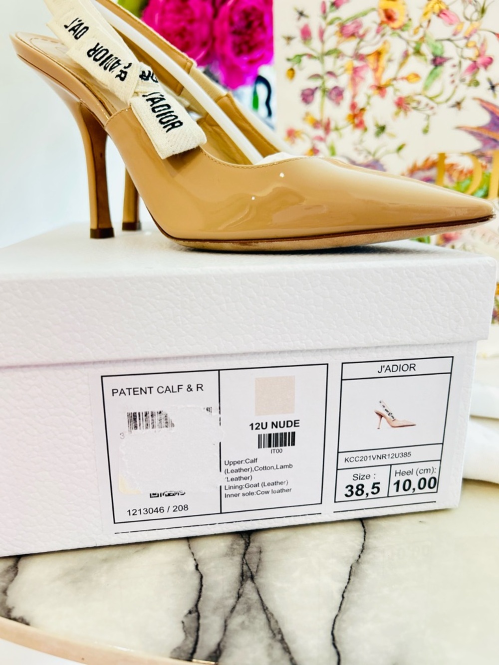 J'Adior Slingback Pump - Nude Patent Calfskin - Size 38.5 (PRISTINE CONDITION) - Picture 8 of 9